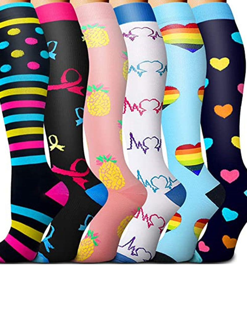 6 Pairs Of High-Elastic Breathable Calf Compression Socks For Sports and Fitness