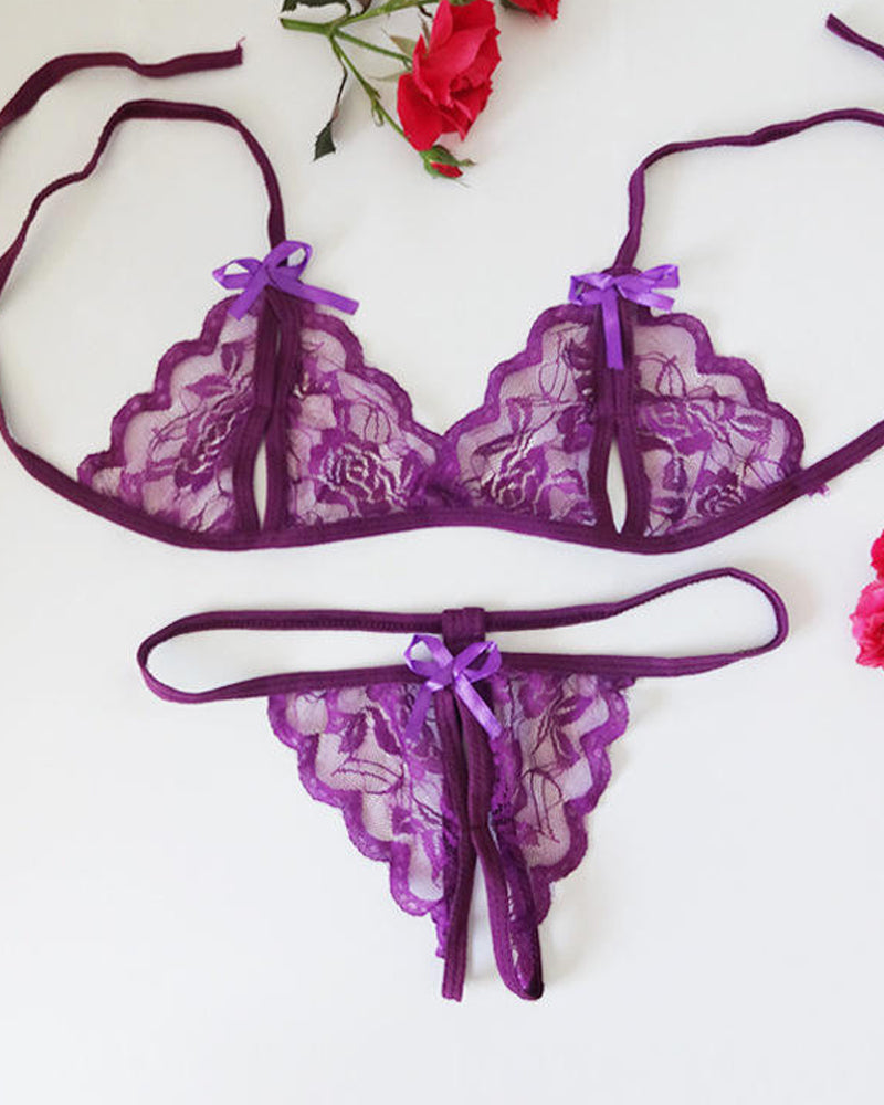Open-Crotch Exposed Breasts Lace Lingerie Set