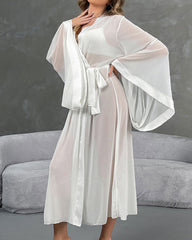 Mesh Tie-front Cardigan Home Robe