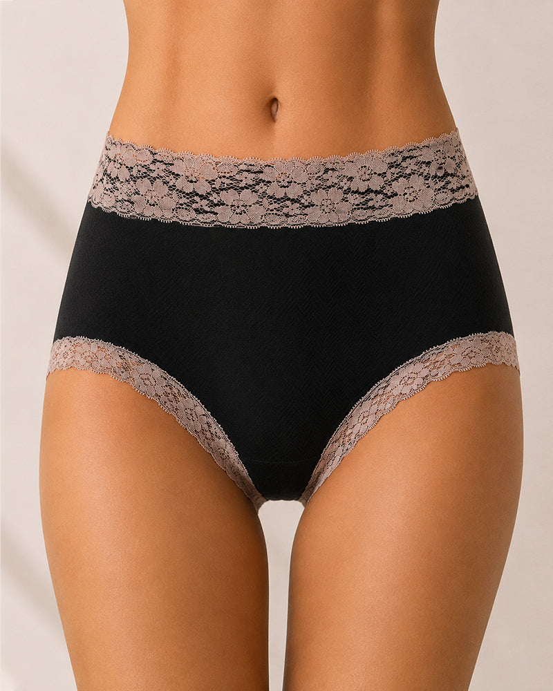 High-Waist Cotton Lace Briefs