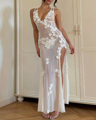 Beach Halter Bikini and 3D Floral Long Sundress