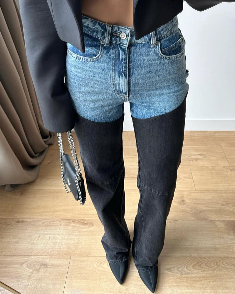 Fashion Casual Colorblock Straight-leg Jeans