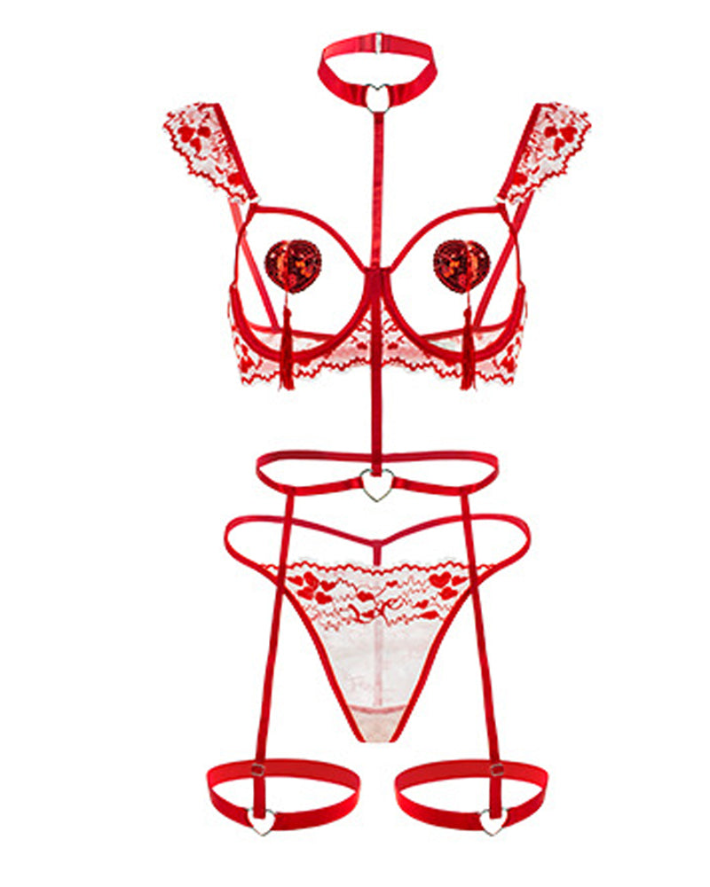 Valentine's Day Cutout Lingerie Set with Heart-Shaped Nipple Covers