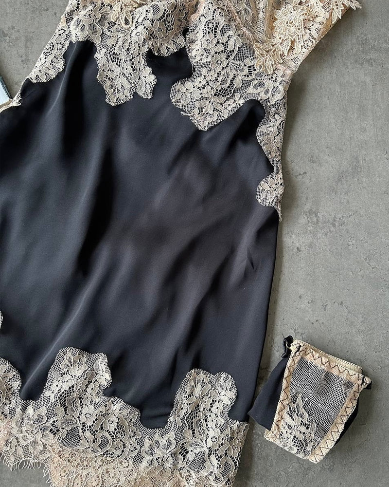 Deep V-neck Ice Silk Lace Patchwork Backless Camisole Nightgown