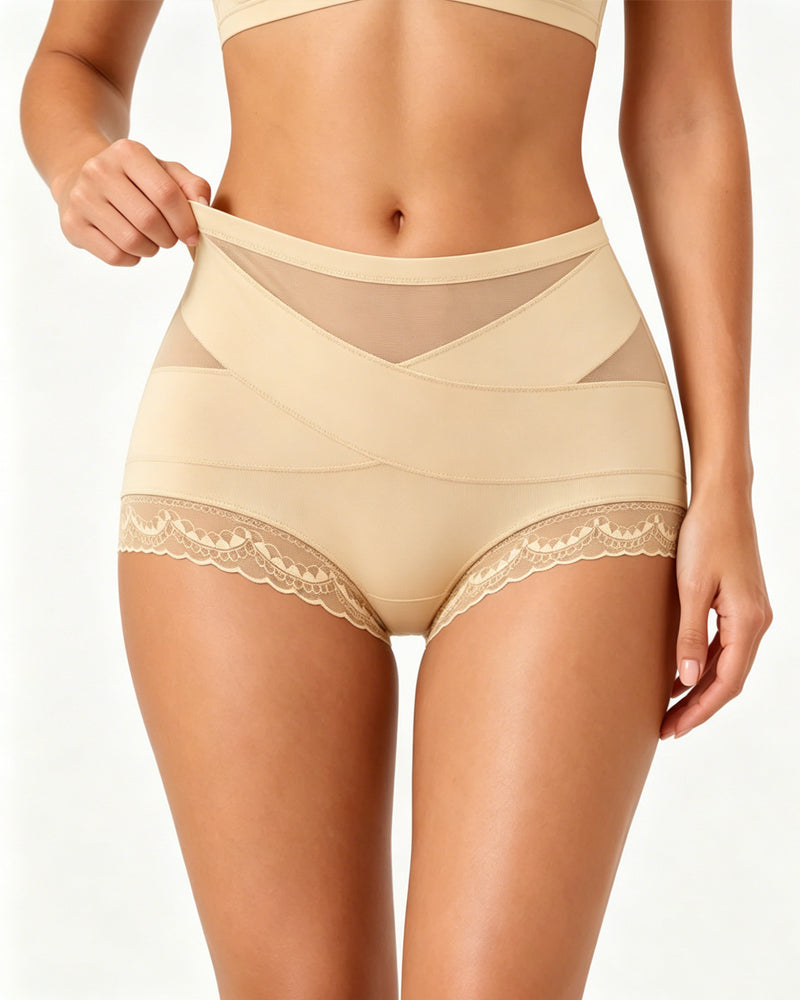 Women's High-waisted Crossover Lace Mesh Breathable Panties