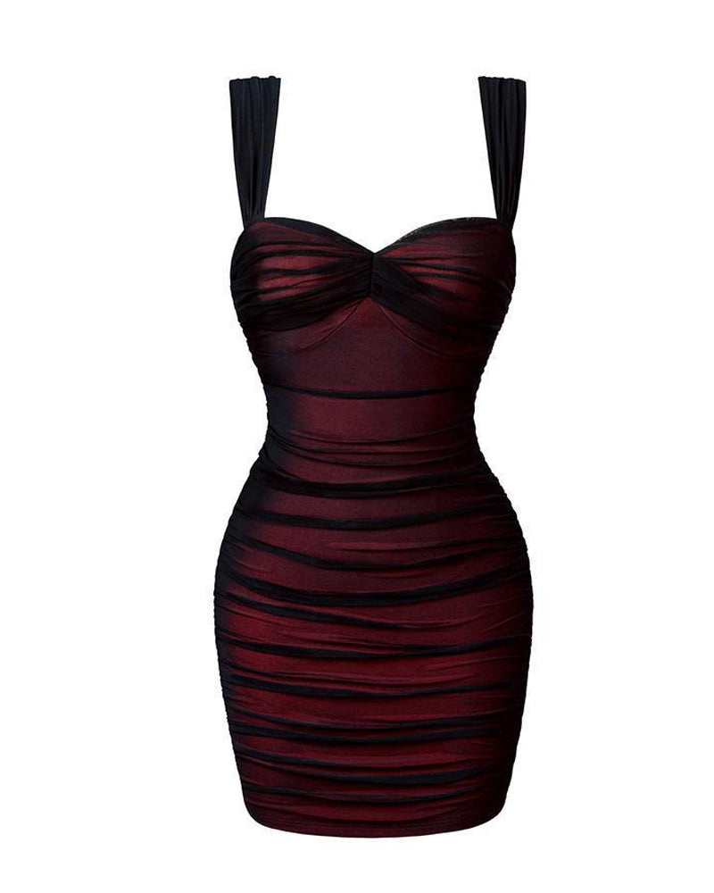 Women's Mesh Pleated Bodycon Sleeveless Mini Dress