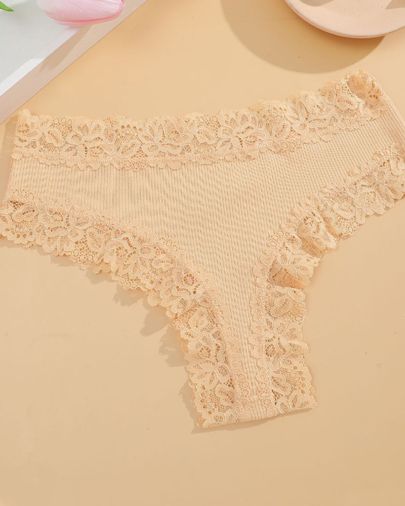 Comfortable Mid-Rise Lace-Trimmed Cotton Crotch Briefs