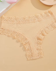 Comfortable Mid-Rise Lace-Trimmed Cotton Crotch Briefs