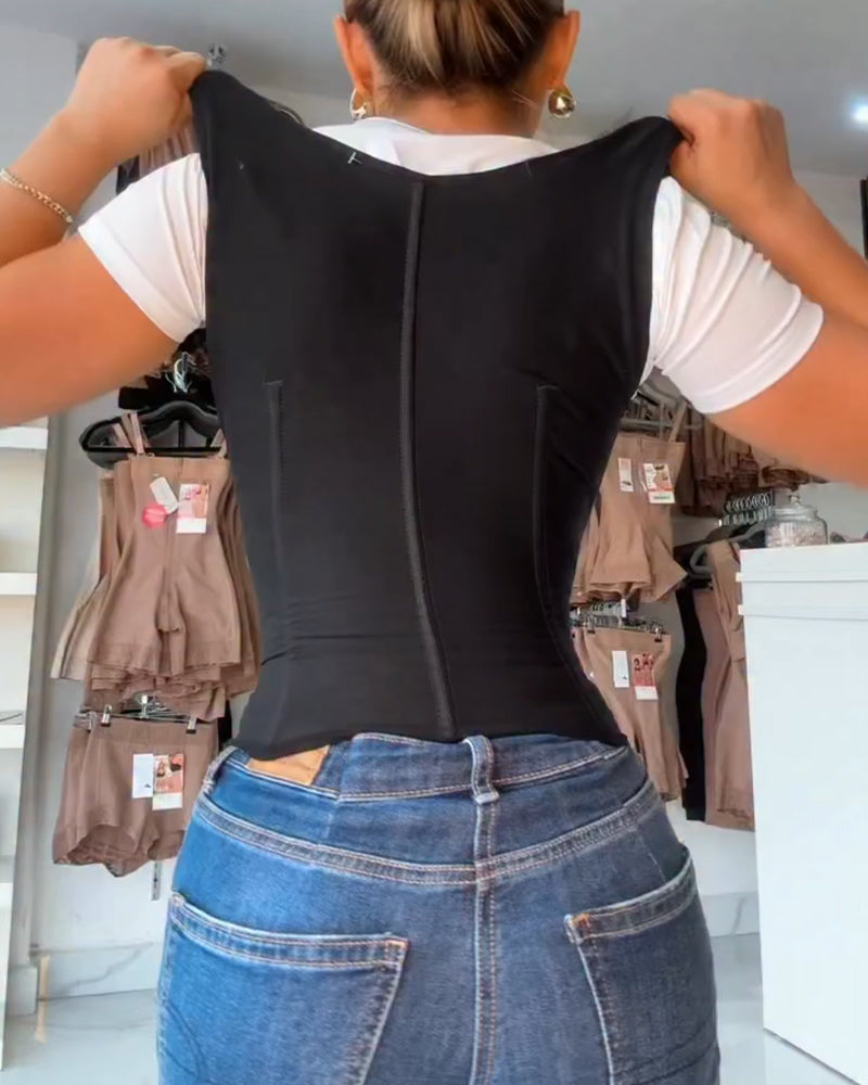 Abdominal Hook-eye Wide Shoulder Straps Full Back Coverage Slimming Belt
