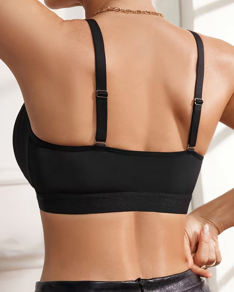 Deep V-neck Striped Mesh Paneling Front-closure Bra