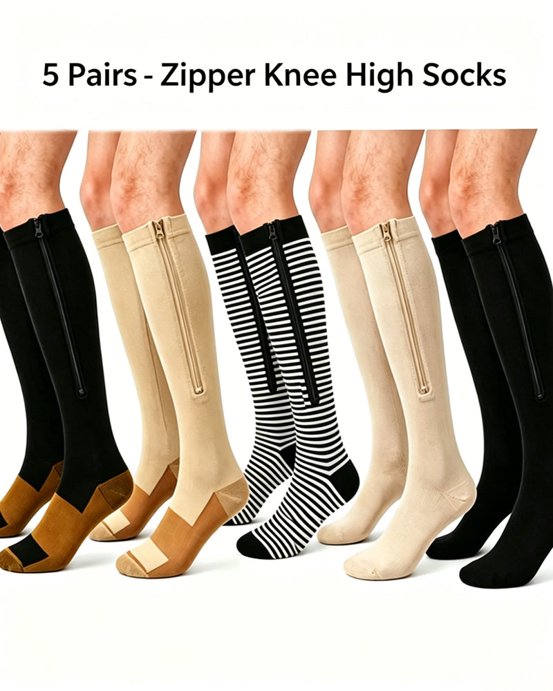 Multi-pack of Zippered Breathable Elastic Compression Stockings