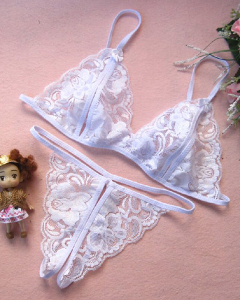 Open-Crotch Exposed Breasts Lace Lingerie Set
