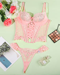 Lace See-Through Heart-Shaped Buckle Lingerie Set