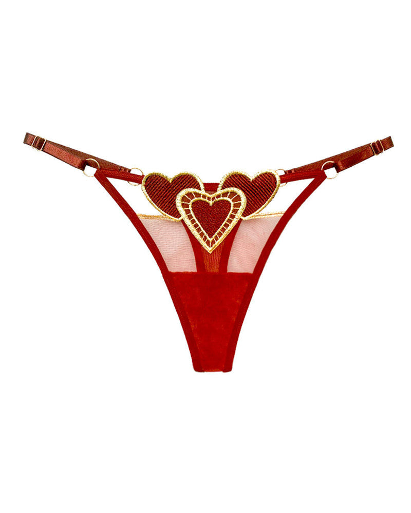 Heart Embroidered Sheer Mesh Thong