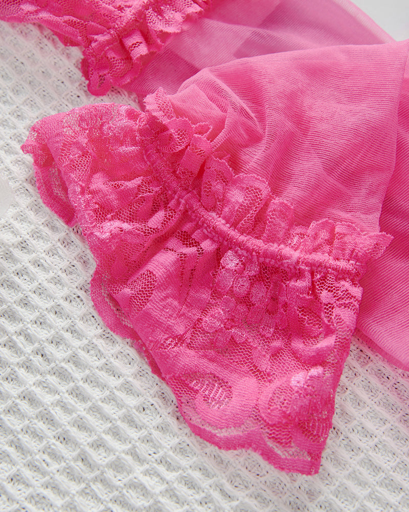 Colorblock Floral Lace See-through Bodysuit with Stockings Set