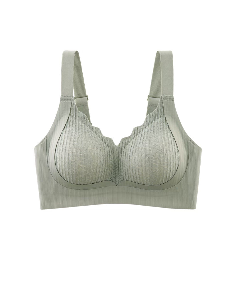 Casual Seamless Wavy Edge Wide Shoulder Straps Underwire Push-up Breathable Bra