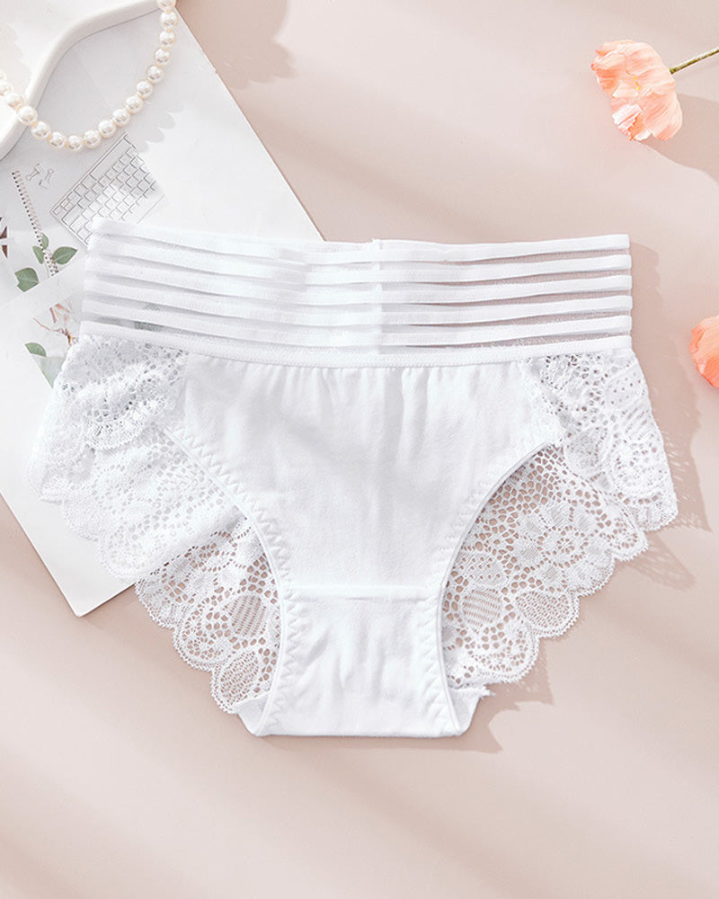 Women's High Waist Tummy Control Seamless Flower Lace Breathable Panties