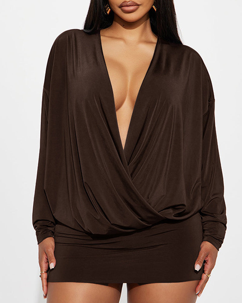 Deep V-neck Batwing Long-sleeved Dress