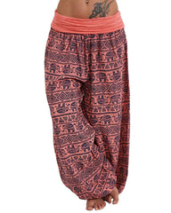 Casual Loose Retro Print Wide-leg Pants