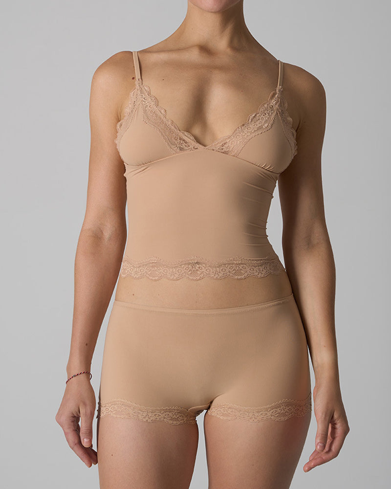 Skin-friendly Lace Trim V-neck Camisole and Boyshorts Underwear Set