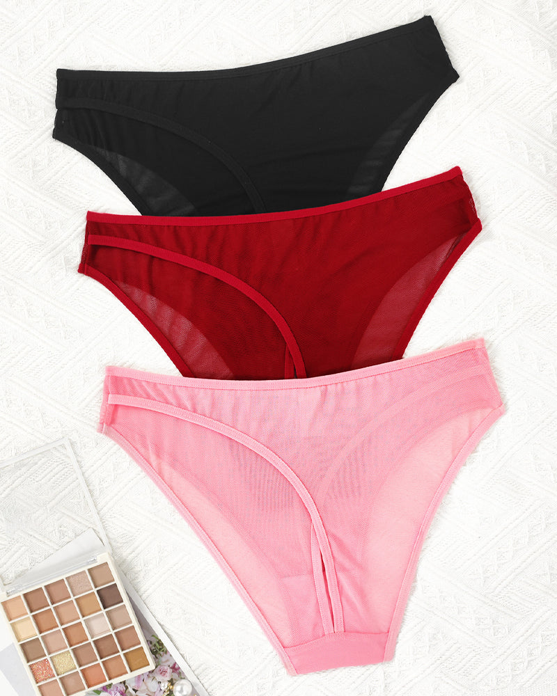 Solid Color See-through Mesh Hollow-out Comfortable Panties