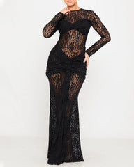 Form-fitting Lace Bodycon Long-sleeved Round Neck Dress