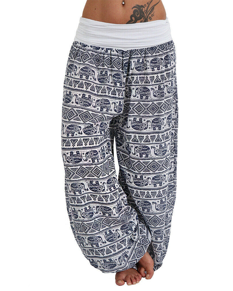 Casual Loose Retro Print Wide-leg Pants