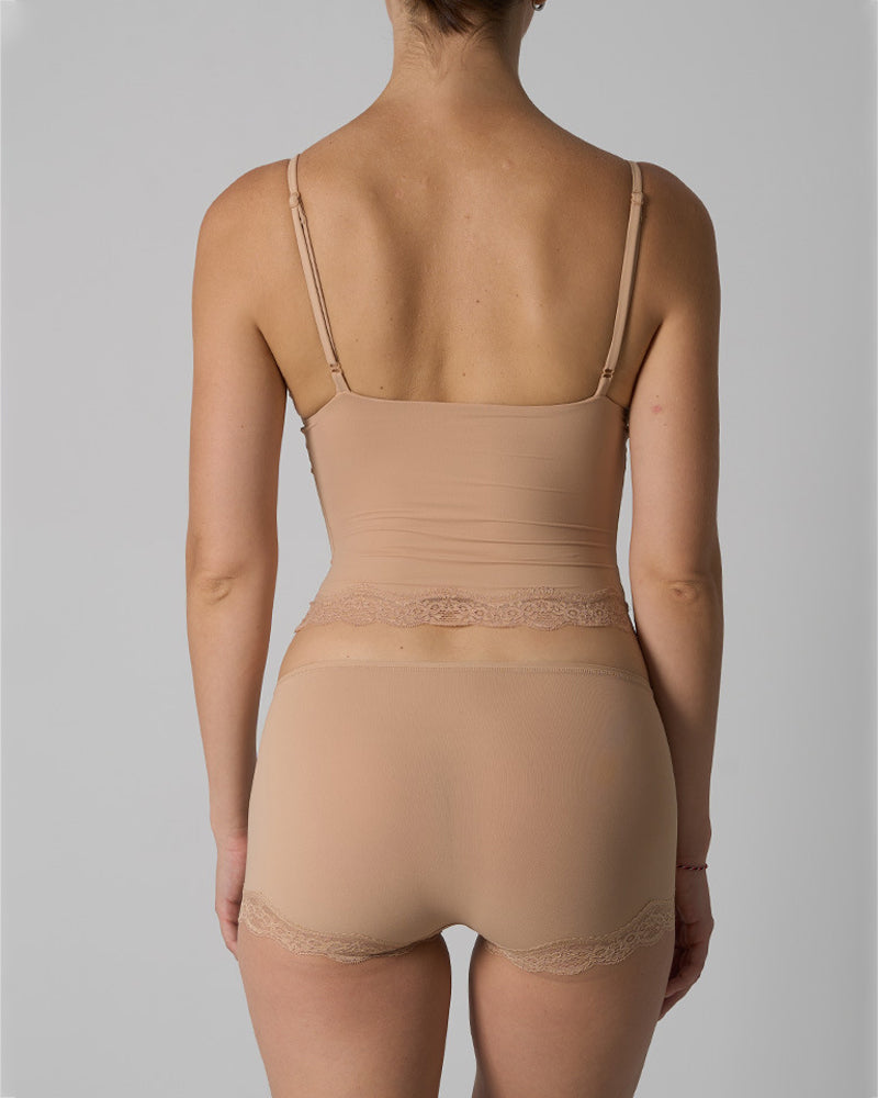 Skin-friendly Lace Trim V-neck Camisole and Boyshorts Underwear Set