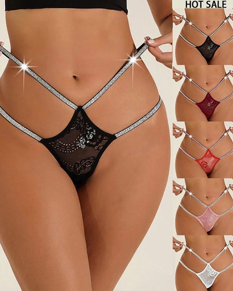 Lace Openwork Shiny Belt Low-rise Thong