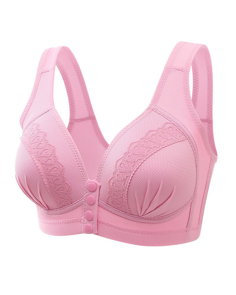 Women's Front-closure Jacquard Lace Breathable Bra