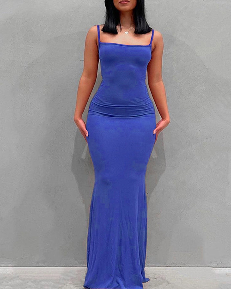Women's Solid Color Stretch Sleeveless Long Dress