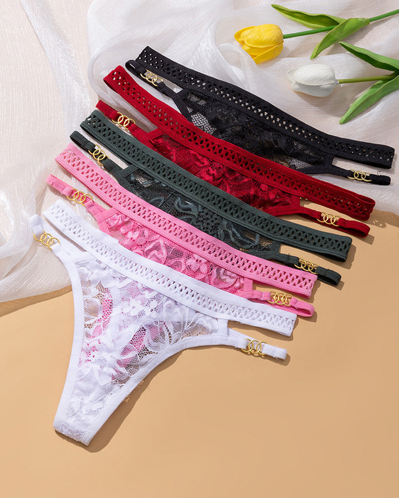 Multiple-Pack Lace Mesh Metal Buckle Decoration Thongs