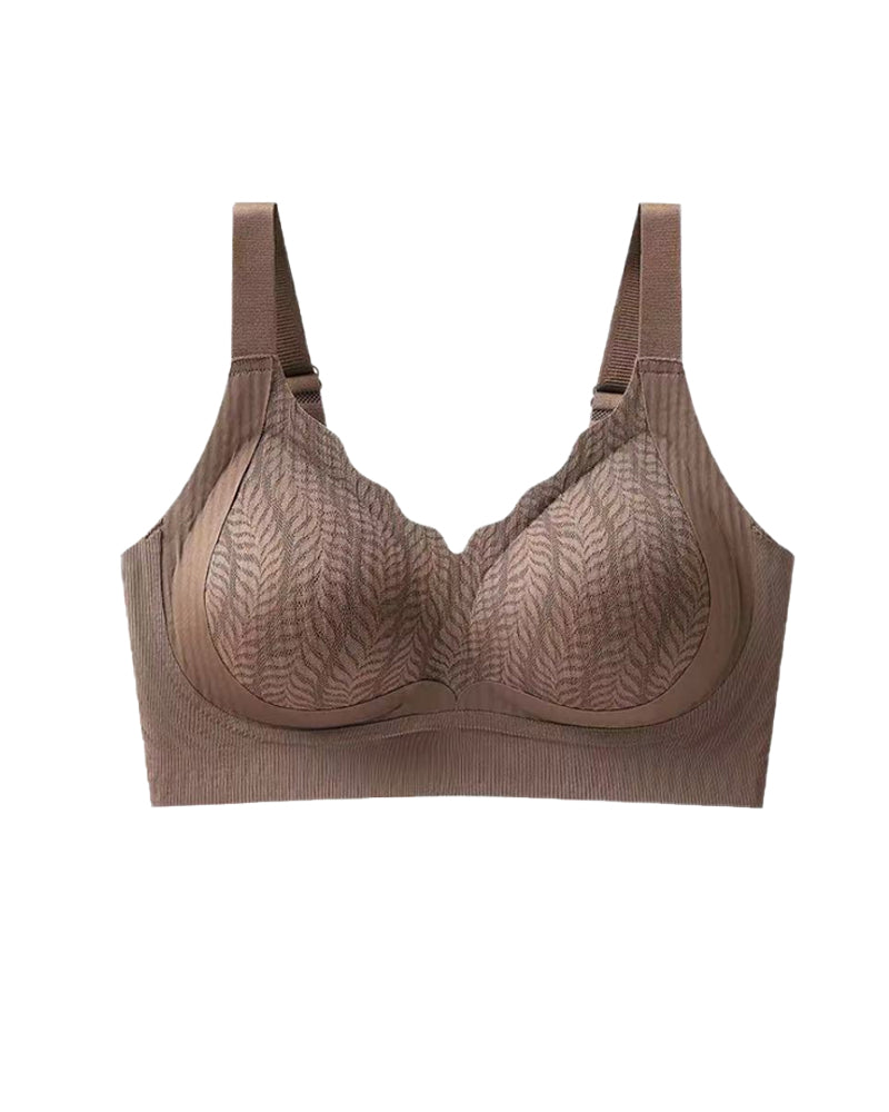 Casual Seamless Wavy Edge Wide Shoulder Straps Underwire Push-up Breathable Bra
