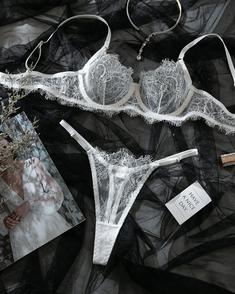 Lace Sheer Bra and Thong Lingerie Set