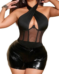 Cross-strap Mesh Bodysuit