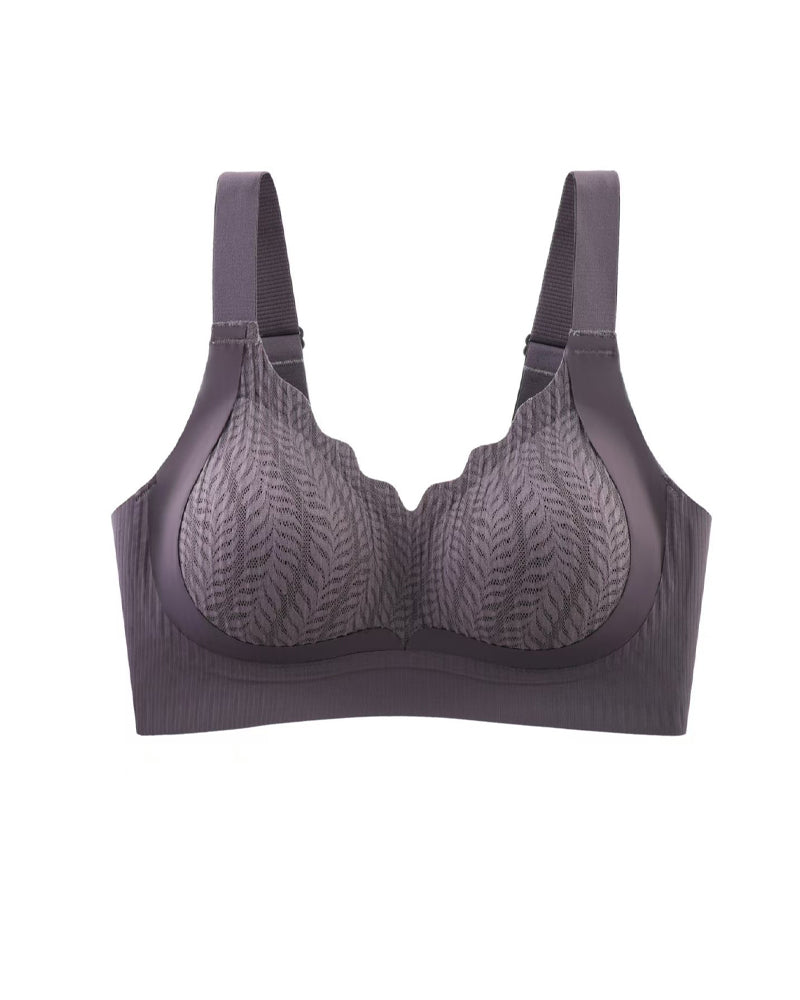 Casual Seamless Wavy Edge Wide Shoulder Straps Underwire Push-up Breathable Bra