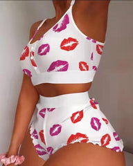 Casual Printed Comfortable Breathable Tank Top and Shorts Loungewear Set