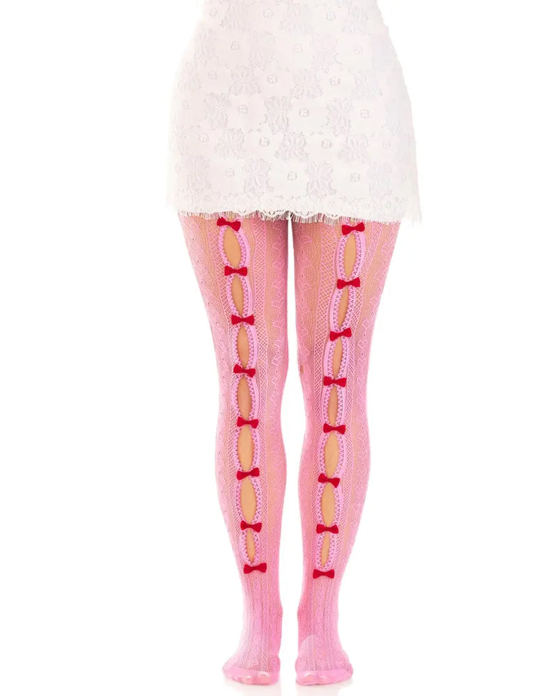 see-through mini bow-decorated openwork pantyhose