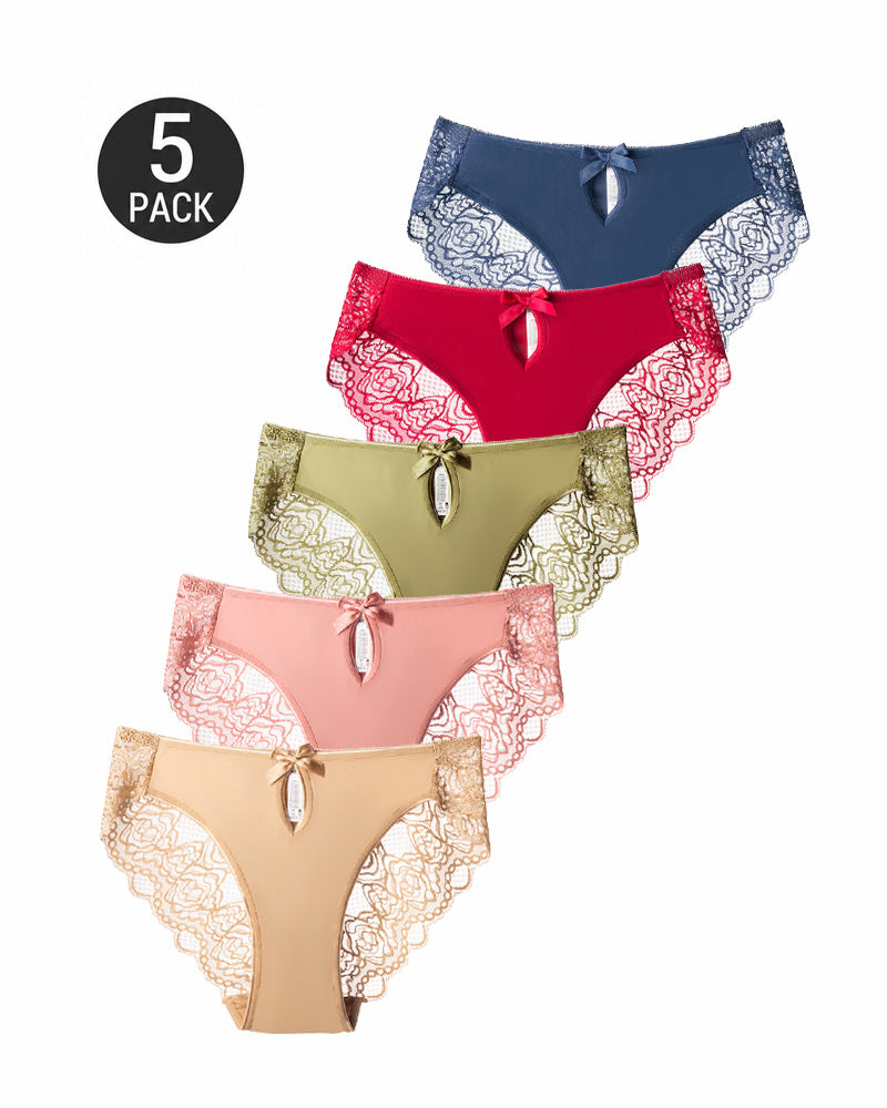 5-Pack Seamless Lace Openwork Cotton Crotch Panties