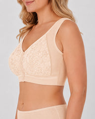 Plus Size Front Closure Seamless Lace Mesh Breathable Vest Bra