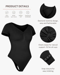 Women's V-neck Seamless Short-sleeved Shapewear Bodysuit