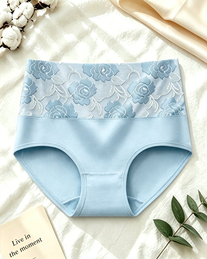 High Waisted Floral Colorblock Printed Pure Cotton Briefs
