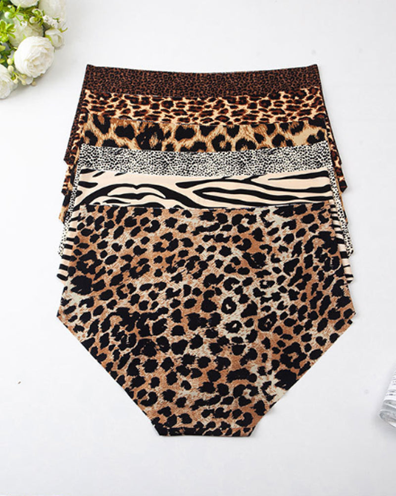 Women's Leopard Print High-Waisted Seamless High-Elastic Ice Silk Briefs
