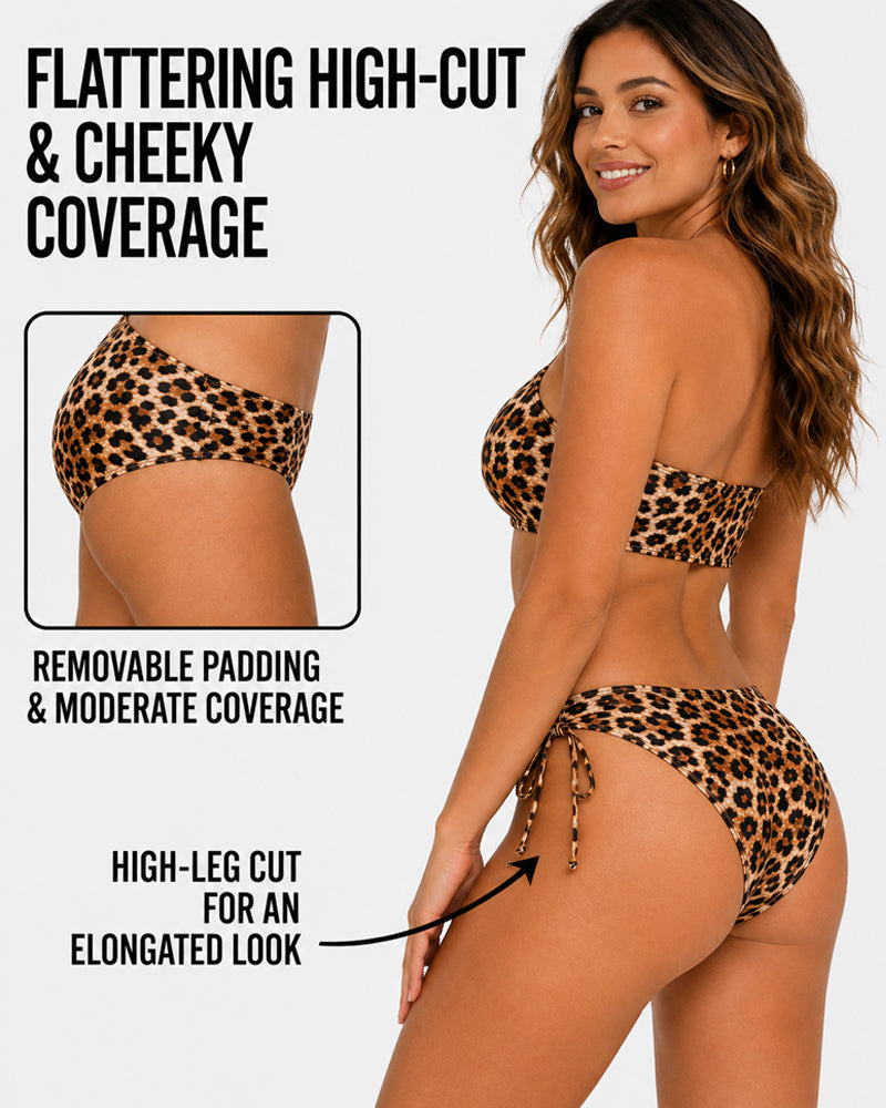 Halter Neck Leopard Print Bikini Swimsuit Set