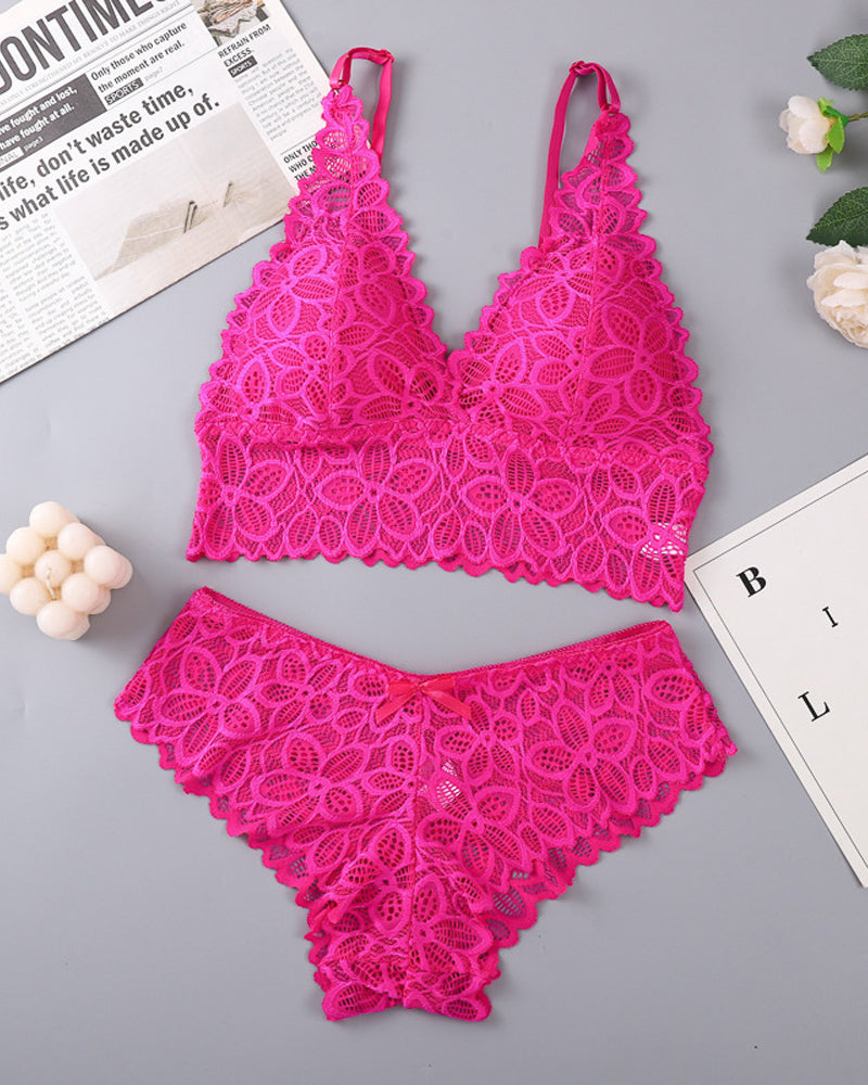 Deep V Lace Wire-Free Push-Up Bra and Panty Set