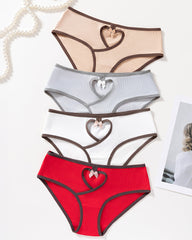 Low-rise Ribbed Heart-shaped Cutout Colorblock Breathable Comfortable Briefs