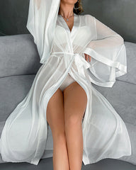 Mesh Tie-front Cardigan Home Robe