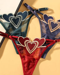 Heart Embroidered Sheer Mesh Thong