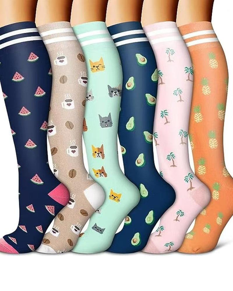 6 Pairs Of High-Elastic Breathable Calf Compression Socks For Sports and Fitness