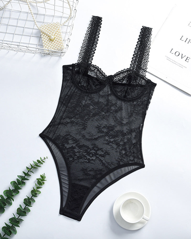 Lace See-through Underwire Shaping Bodysuit Lingerie